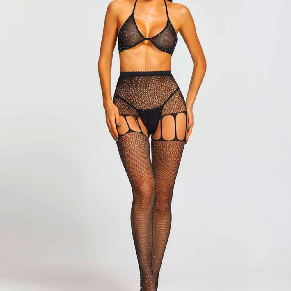 Rhinestone fishnet garter - Picture 5 of 7